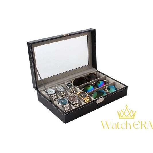 Chic Harmony: 6PC Watch Box with 3 Sunglass Slots in Luxurious PU Leather