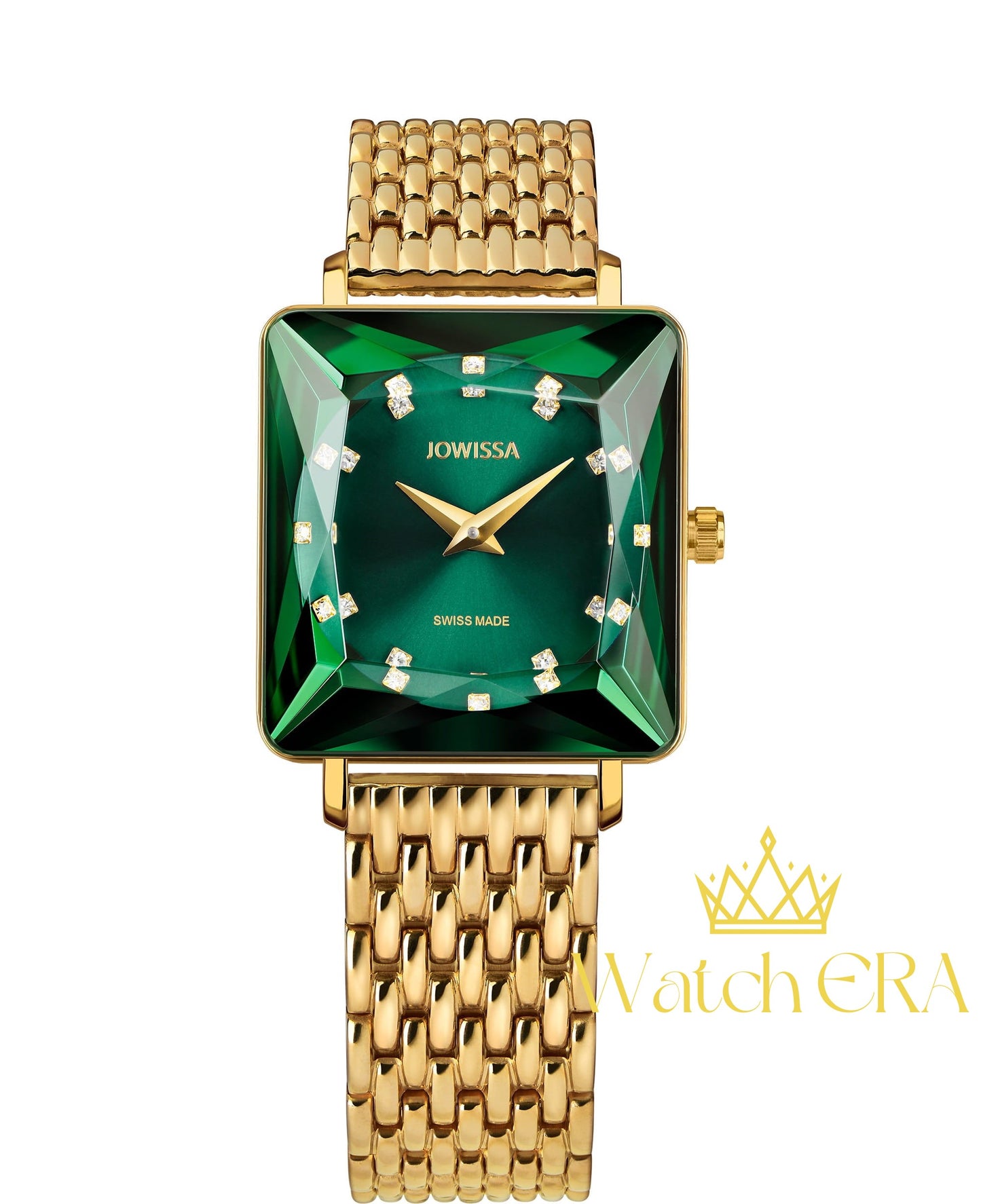 Elegancia radiante: reloj de mujer con talla princesa verde y dorado: precisión suiza, glamour atemporal